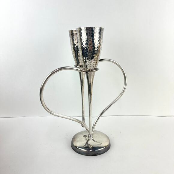 Culinary Concepts Silver Plated Entwined Hearts Champagne Flutes - Picture 1 of 8